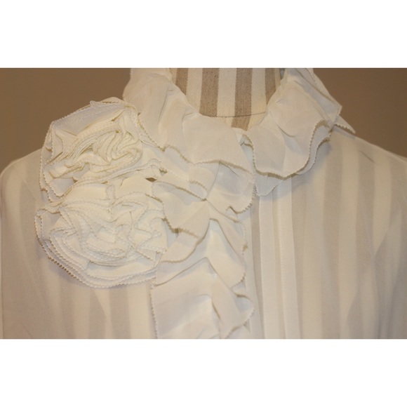 **SOLD*VINTAGE Spiegel RUFFLES SHEER WHITE Blouse - Picture 6 of 8